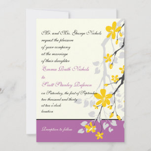 Yellow blossoms purple wedding custom invitation