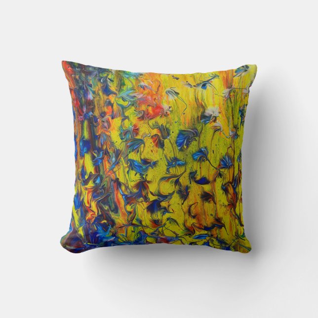 Yellow Blue Abstract Garden Throw Pillow (Front)