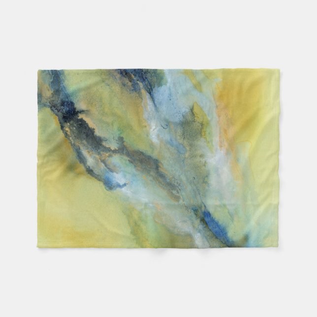 Yellow Blue Abstract Marble Pattern Fleece Blanket (Front (Horizontal))