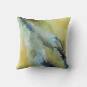 Yellow Blue Abstract Marble Pattern Throw Pillow