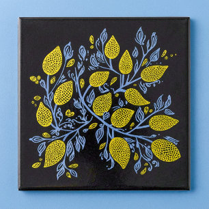 Yellow, blue and black lemon vines tile