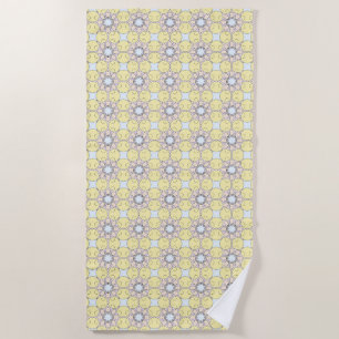 Yellow, blue and gray geometric patterned beach towel