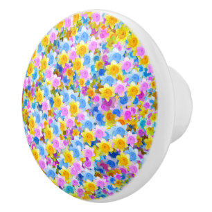 Yellow, Blue And Lavender Daffodils, Ceramic Knob