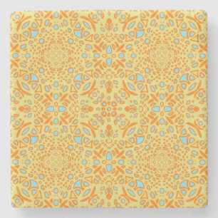 Yellow Blue and Orange Fun Geometric Unique Stone Coaster