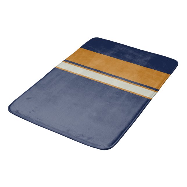 Yellow Blue and Pearl Stripes   Bath Mat (Angled)