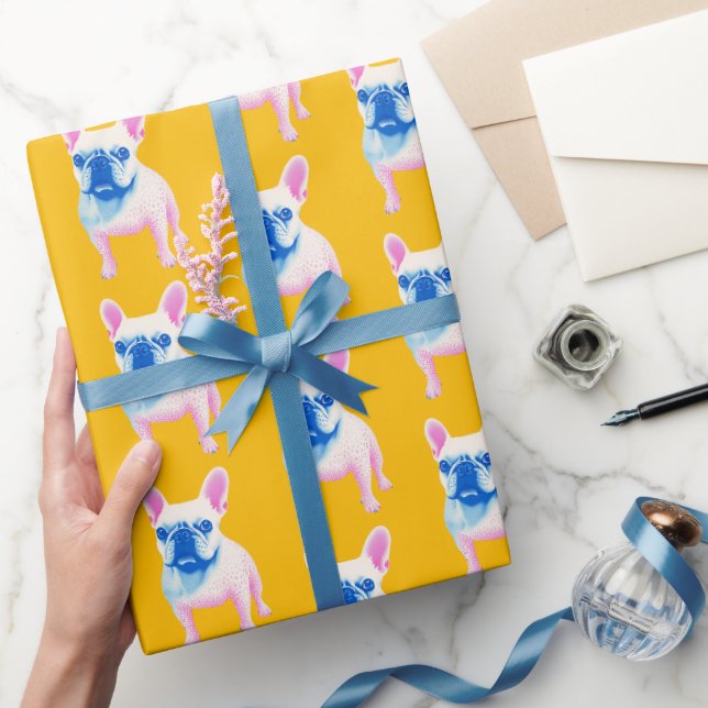 Yellow Blue and Pink French Bulldog Art  Wrapping Paper (Gifting)