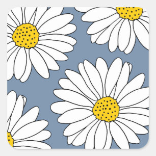 Yellow Blue and White Daisies Square Sticker