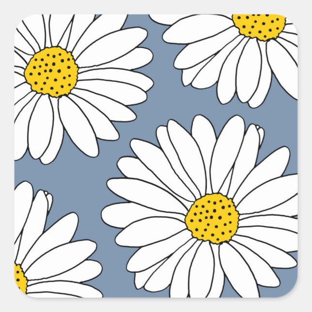 Yellow Blue and White Daisies Square Sticker (Front)