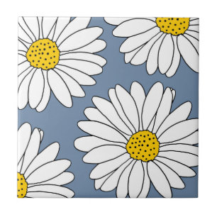 Yellow Blue and White Daisies Tile