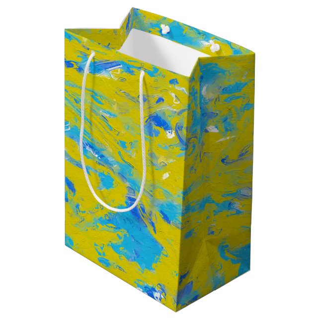 Yellow, Blue and White Swirls  Medium Gift Bag (Back Angled)