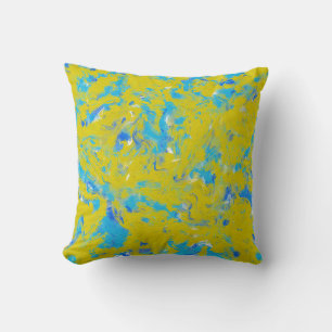 Yellow, Blue and White Swirls Throw Pillow