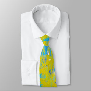 Yellow, Blue and White Swirls Tie
