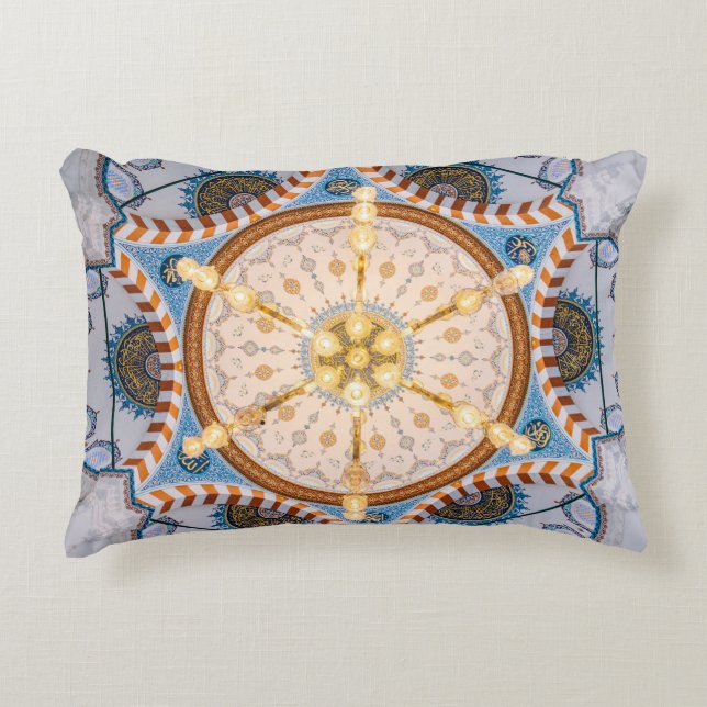 Yellow, blue, and yellow ceiling design accent pillow (Front)