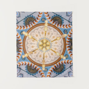 Yellow, blue, and yellow ceiling design tapestry