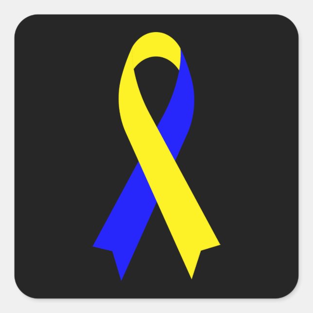 Yellow & Blue Awareness Ribbon by Janz Black Square Sticker (Front)