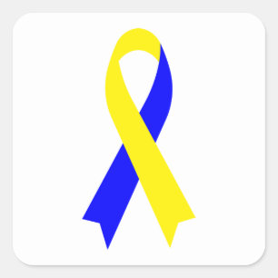 Yellow & Blue Awareness Ribbon by Janz White Square Sticker