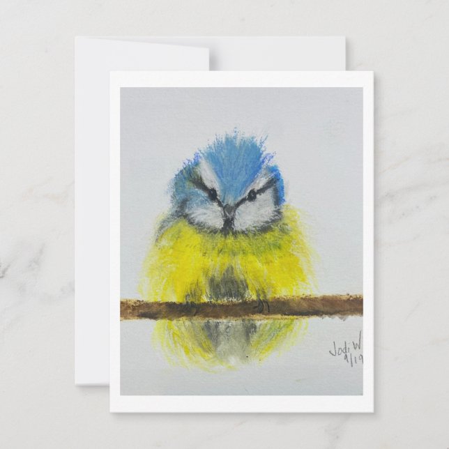 Yellow Blue Bird Note Card Original Art (Front)
