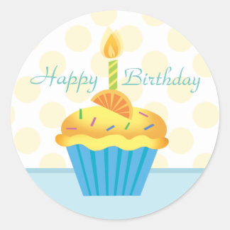 Yellow & Blue Birthday Cupcake Sticker
