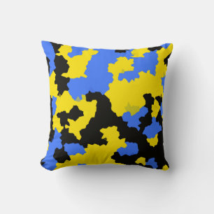 Yellow Blue Black Abstract Design Throw Pillow