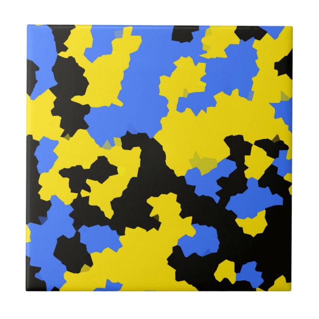 Yellow Blue Black Abstract Design Tile (Front)