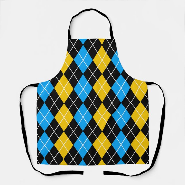 Yellow Blue Black Argyle Diamond Design  Apron (Front)
