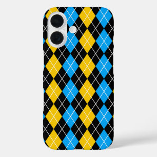 Yellow Blue Black Argyle Diamond Design iPhone 16 Case