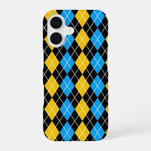 Yellow Blue Black Argyle Diamond Design  iPhone 16 Case