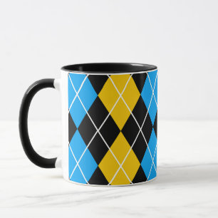 Yellow Blue Black Argyle Diamond Design Mug
