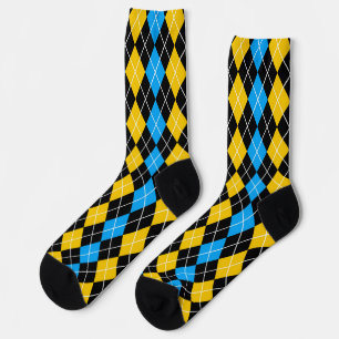 Yellow Blue Black Argyle Diamond Design  Socks