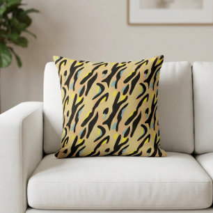 Yellow Blue Black Colourful Stripes Tiger Print Throw Pillow