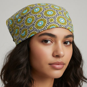 Yellow Blue Black & White Mosaic Geometric Pattern Fabric