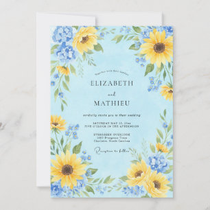 Yellow Blue Botanical Bloom Wedding Invitation