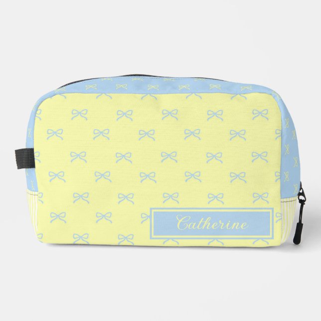 Yellow & Blue Bow Pattern Coquette Cosmetic  Dopp Kit (Front)