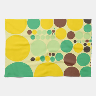 Yellow, Blue, Brown Polka Dots Pattern Kitchen Towel