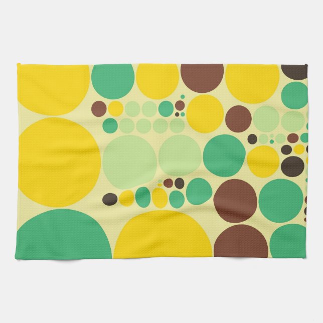 Yellow, Blue, Brown Polka Dots Pattern Kitchen Towel (Horizontal)