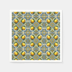 Yellow Blue Capri Lemon Mediterranean Tile Wedding Napkin