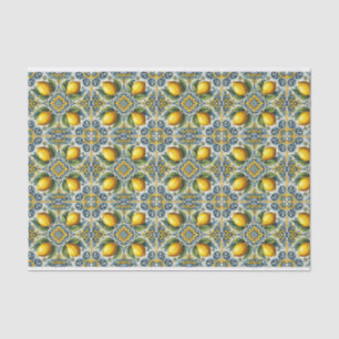Yellow Blue Capri Lemon Mediterranean Tile Wedding Tissue Paper