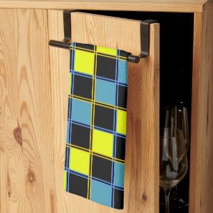 Yellow blue checkered geometric pattern  kitchen towel