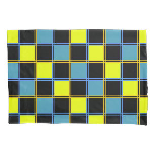 Yellow blue checkered geometric pattern pillowcase