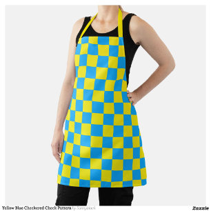 Yellow Blue Chequered Check Pattern Apron