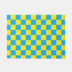 Yellow Blue Chequered Check Pattern Doormat