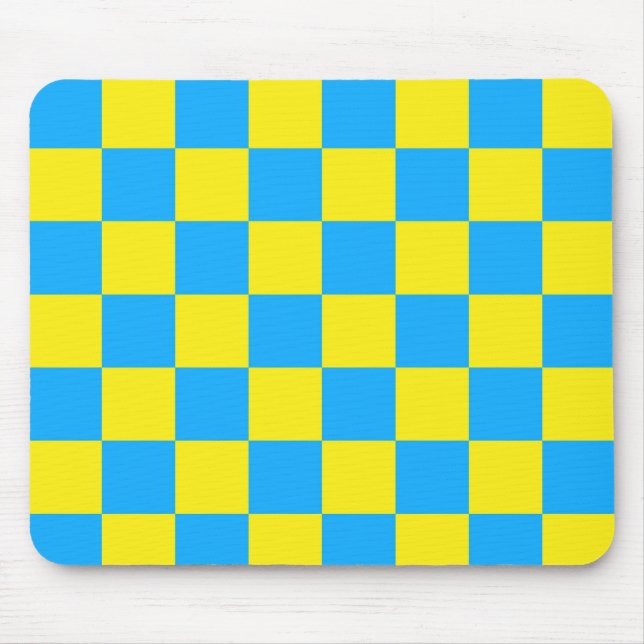 Yellow Blue Chequered Check Pattern Mouse Pad (Front)