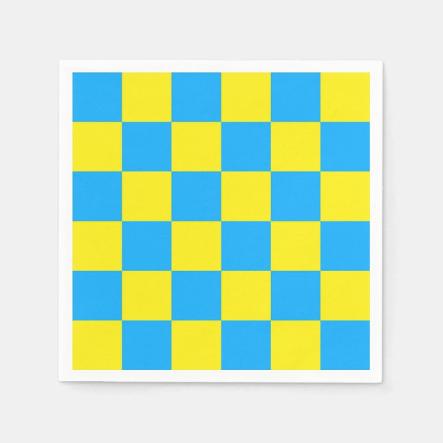 Yellow Blue Chequered Check Pattern Napkin (Front)