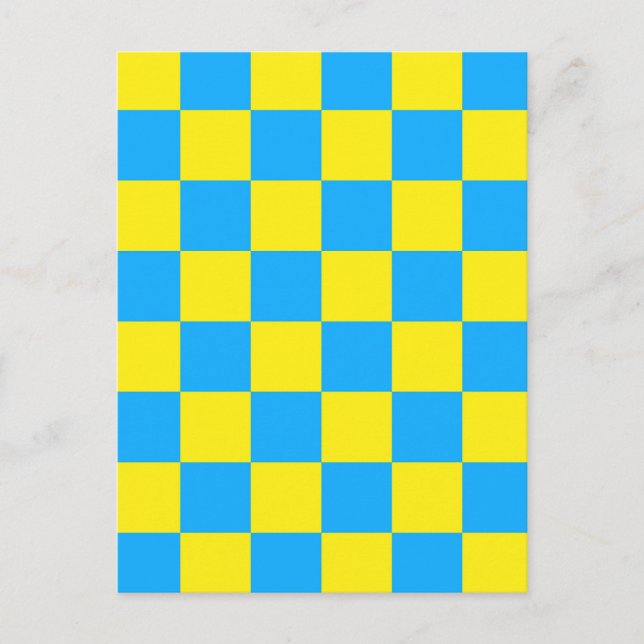 Yellow Blue Chequered Check Pattern Postcard (Front)
