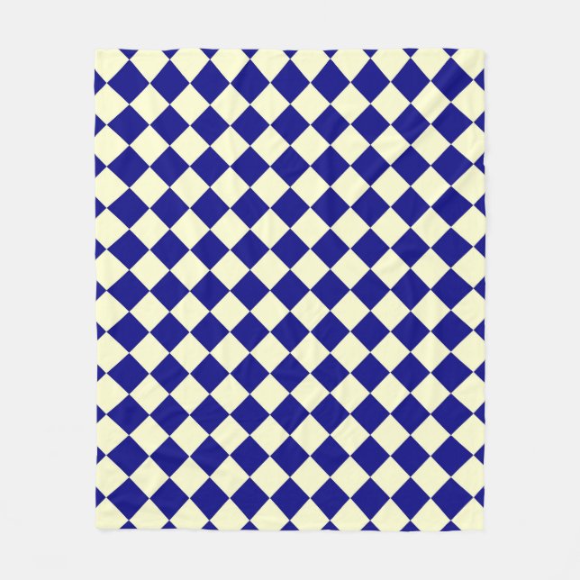 Yellow Blue Chequered Diamond Pattern Fleece Blank Blanket (Front)