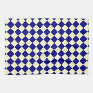 Yellow Blue Chequered Diamond Pattern Kitchen Towel
