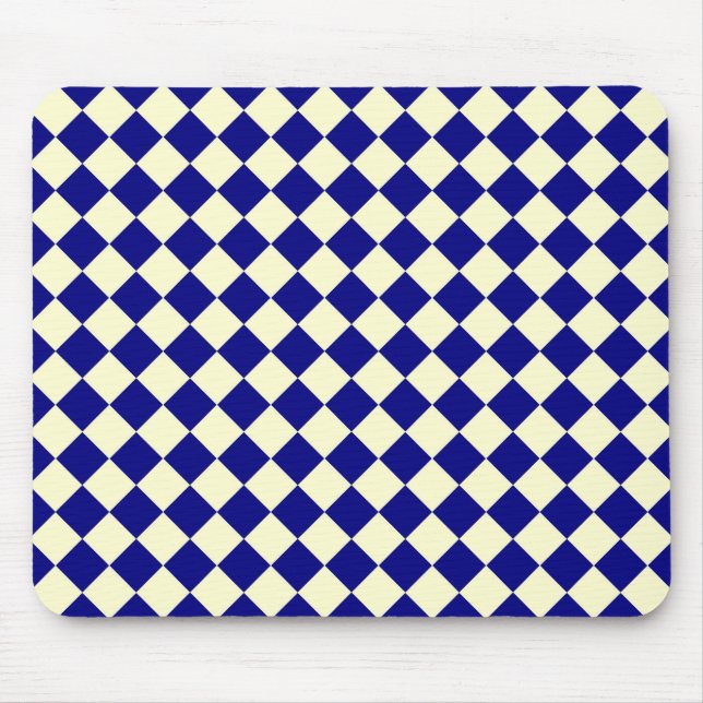 Yellow Blue Chequered Diamond Pattern  Mouse Pad (Front)