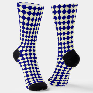Yellow Blue Chequered Diamond Pattern Socks