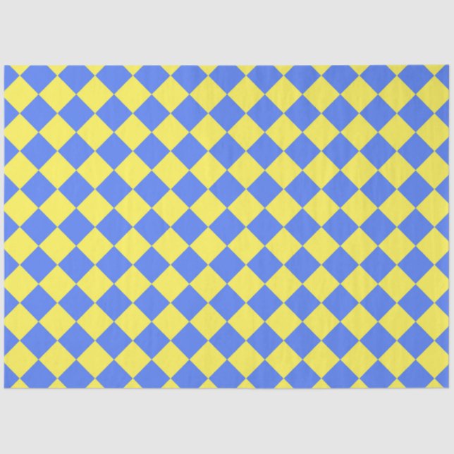 Yellow Blue Chequered Diamond Pattern Tissue Paper (Front)