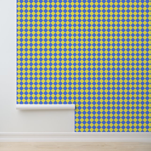 Yellow Blue Chequered Diamond Pattern Wallpaper (Application)